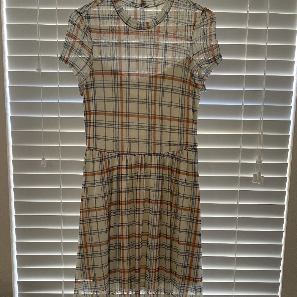 NWOT autumn orange and blue plaid dress